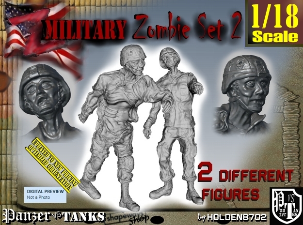 1-18 Military Zombie Set 2 in White Natural Versatile Plastic