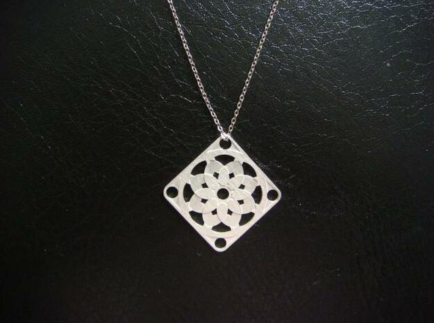 Square Pendant or Charm - Sixteen Petals in Natural Silver