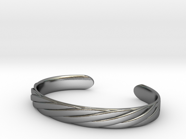 Twisted Rope Design Cuff Bracelet Large in Polished Silver