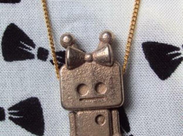 tiny Girl Robot pendant in Polished Bronzed Silver Steel