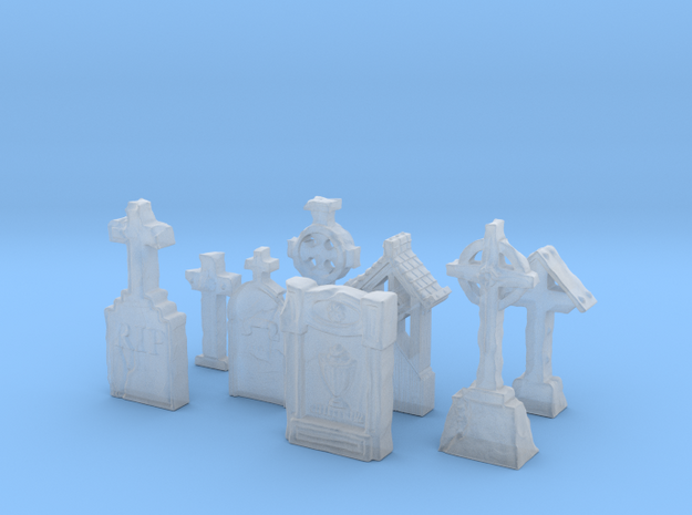 8 Spooky TOMBSTONES for tabletop gaming in Smooth Fine Detail Plastic
