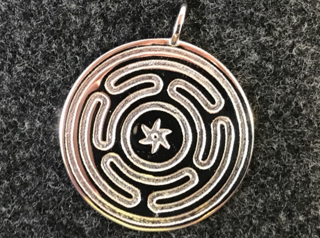Wheel of Hecate pendant in Rhodium Plated Brass