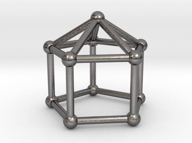 ​0744 J09 Elongated Pentagonal Pyramid (a=1cm) #2 in Polished Nickel Steel