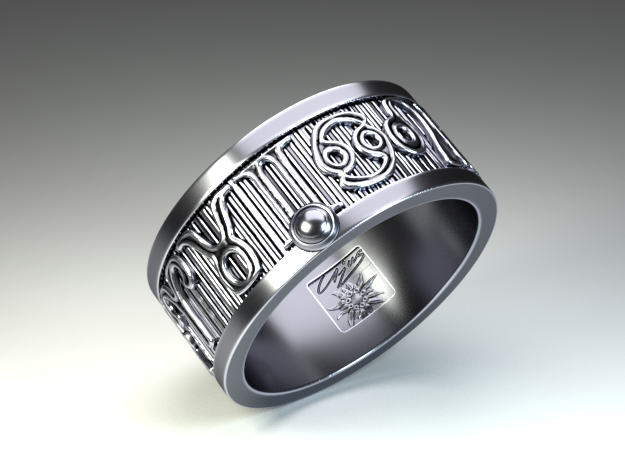 Zodiac Sign Ring Pisces / 20mm in Antique Silver