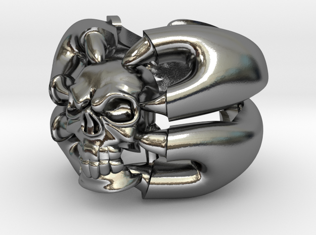 BADASS skull ring in Polished Silver: 8 / 56.75