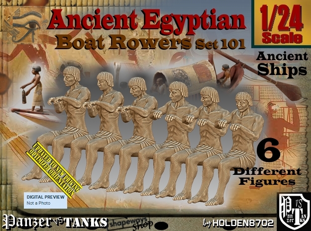 1/24 Ancient Egyptian Boat Rowers Set101 in White Natural Versatile Plastic