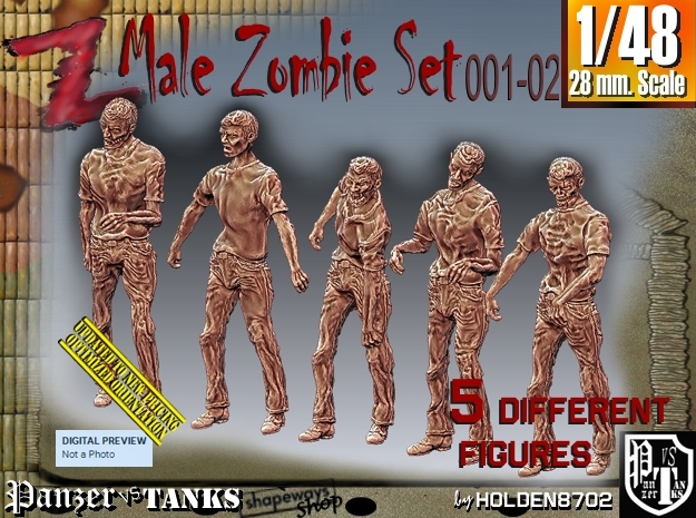 1/48 male zombie set001-02 in Smooth Fine Detail Plastic