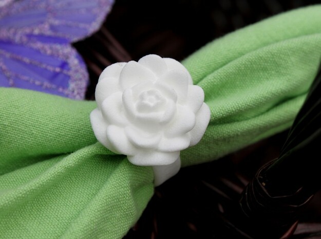 Rose Napkin Ring in White Processed Versatile Plastic