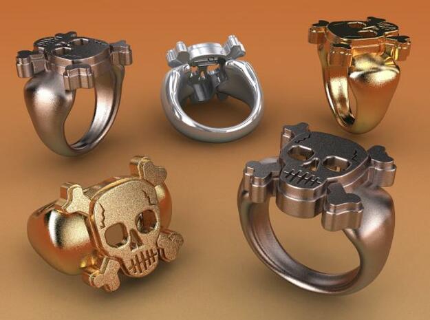 Skull IX Ring in Polished Bronzed Silver Steel