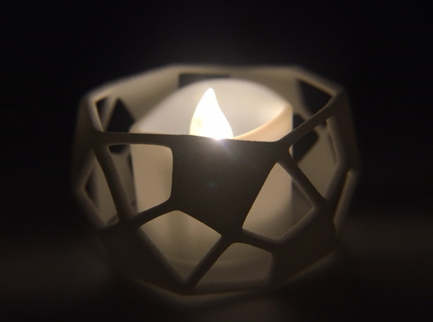 Deltoidal Hexecontahedron Tealight Ring in White Processed Versatile Plastic