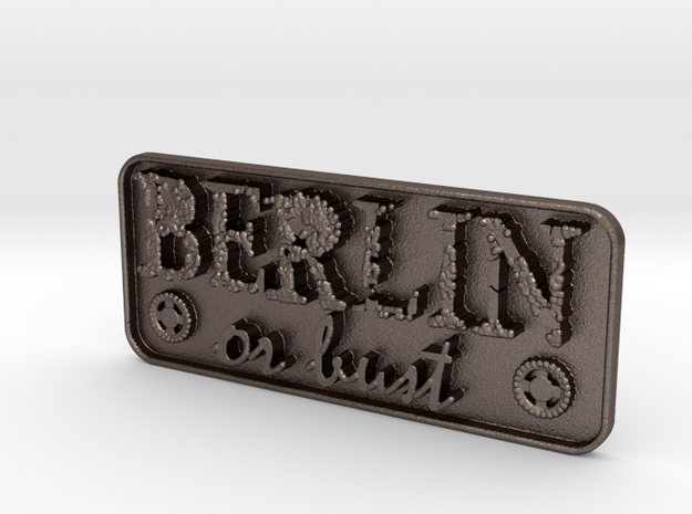 Berlin-or-bust-Plate in Polished Bronzed-Silver Steel