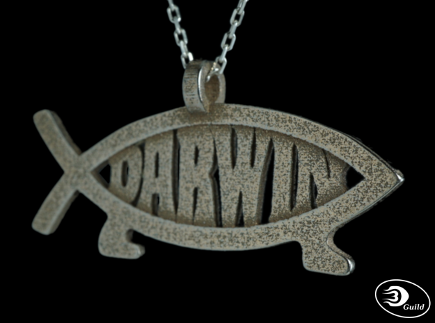 Darwin Fish Pendant - Horizontal in Polished Bronzed-Silver Steel