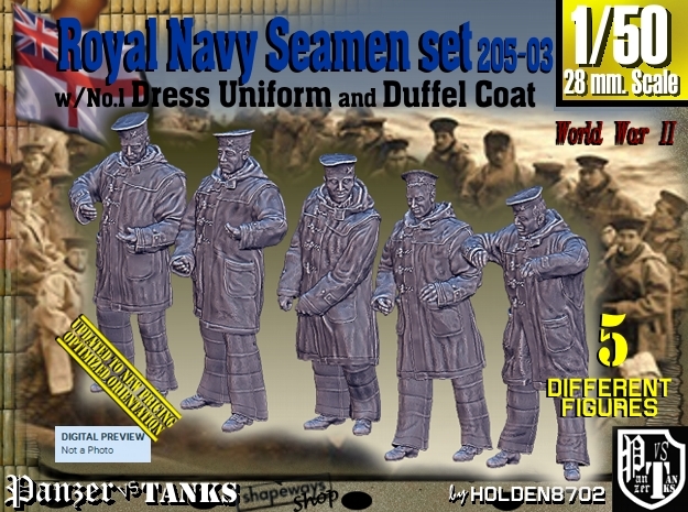1/50 Royal Navy Seamen DC+No1 Set205-03 in Smooth Fine Detail Plastic
