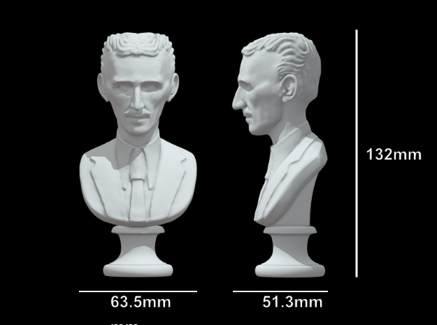 Nikola Tesla Bust Large in White Natural Versatile Plastic: Large