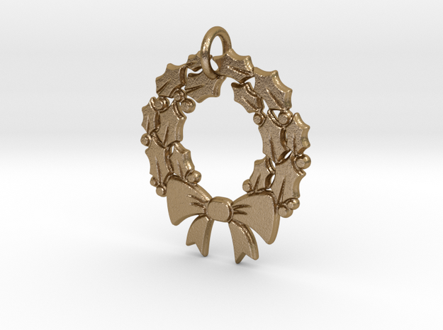 Christmas Wreath Charm in Polished Gold Steel