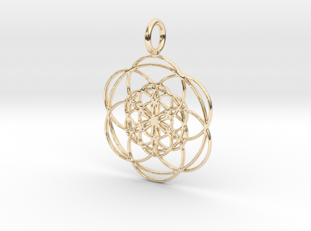 Seed of Life within Seed of Life 40mm 34mm in 14k Gold Plated Brass: Large