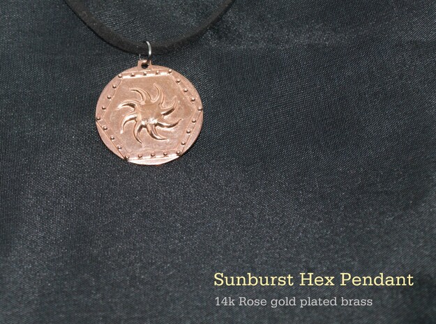 Sunburst Hex Pendant in 14k Rose Gold Plated Brass