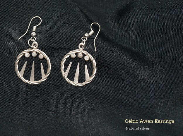 Celtic Awen Earrings in Natural Silver