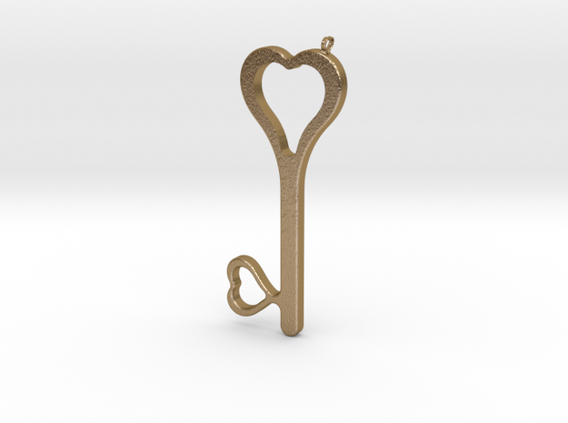 Hearts Key Necklace-25 in Polished Gold Steel