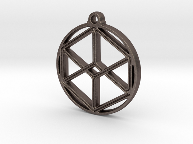 Cube Pendant in Polished Bronzed-Silver Steel