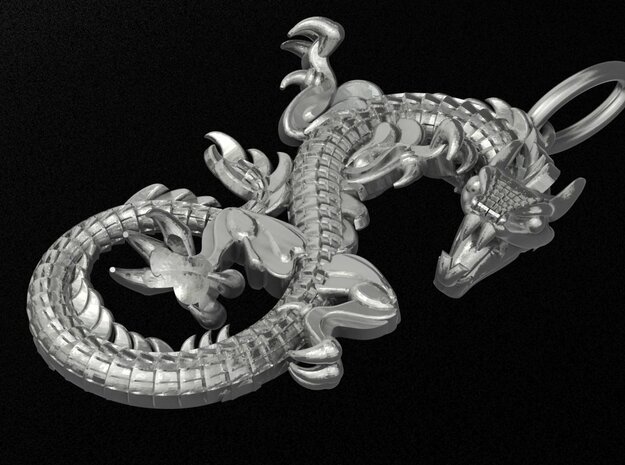 Dragon pendant # 2 in Fine Detail Polished Silver
