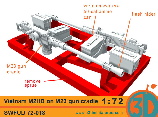 Vietnam Era M2HB on M23 gun cradle 1/72 scale SWFU in Smooth Fine Detail Plastic