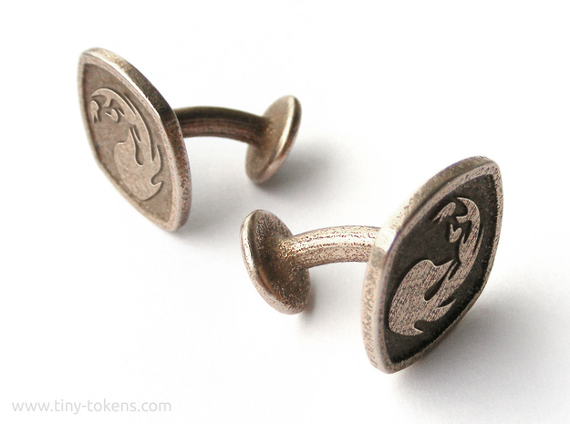 Cufflinks MTG Red Mana Symbol (Mountain) in Polished Bronzed-Silver Steel
