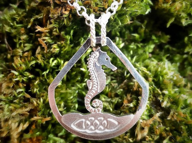 Celtic Zodiac Seahorse in Natural Silver