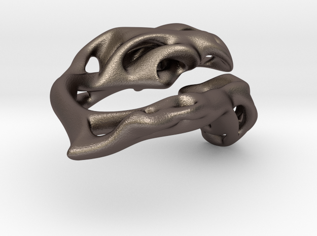 Organic Tension Ring Twist in Polished Bronzed-Silver Steel