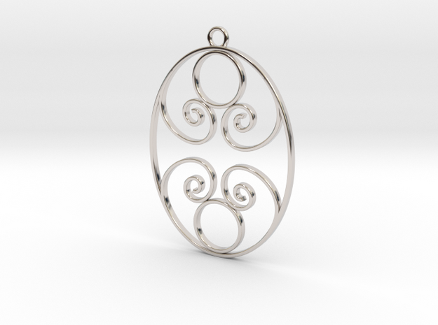 Golden Ratio Oval pendant -- mk1  in Rhodium Plated Brass