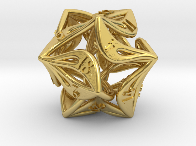 Big Curlicue D20 Dice in Polished Brass