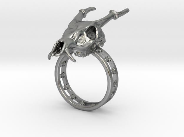Muntjac Skull Ring (Size 10.5), Dragon Ring in Natural Silver