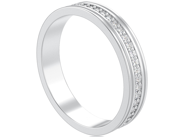 Channel ring with diamonds in 14k White Gold
