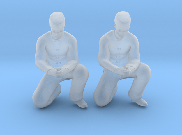 Chinese Man Squatting Hands Closed in Smoothest Fine Detail Plastic: 1:64 - S