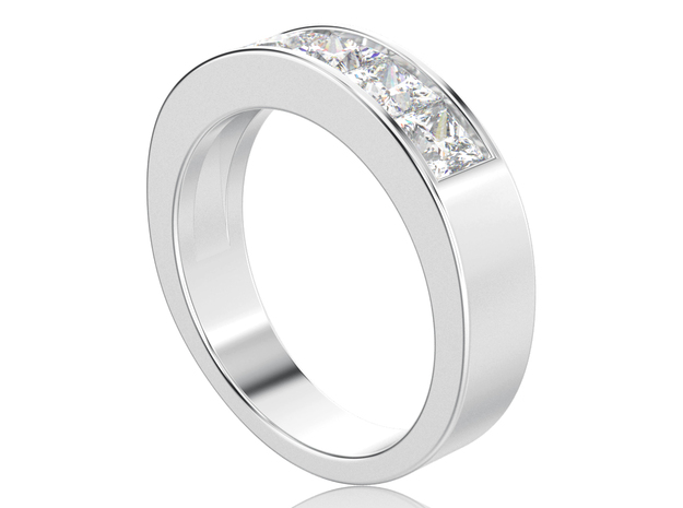 Channel ring with 5 princess cut gems in Polished Silver
