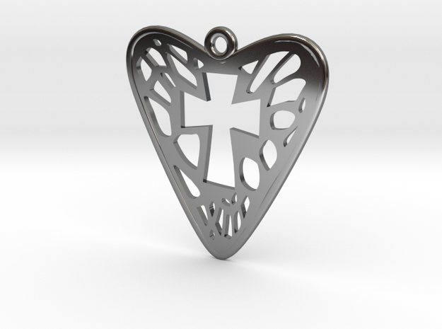 Voronoi Heart+Cross Earring (001) in Fine Detail Polished Silver