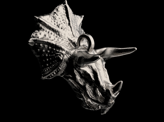 Triceratops Skull Keychain in Polished Nickel Steel