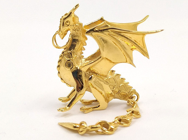 Mighty Norse Dragon pendant in 14k Gold Plated Brass