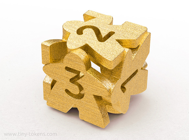 Meeple D6 dice numbered 1-3 in Polished Gold Steel