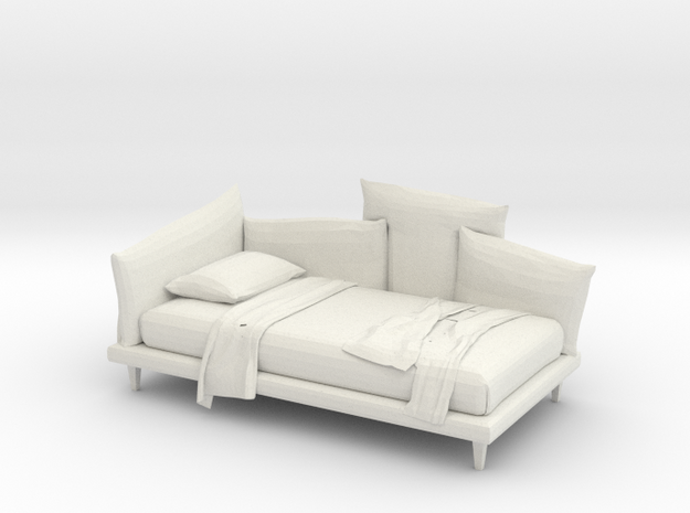 Modern Miniature 1:24 Bed in White Natural Versatile Plastic: 1:24