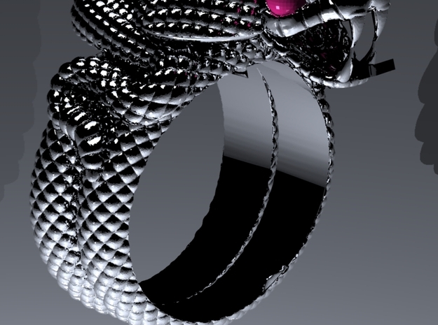 Snake-ring+S4 in Natural Silver: Medium