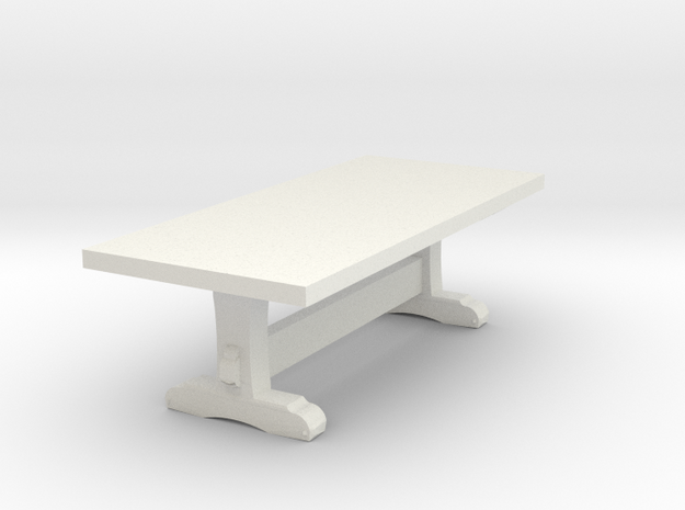 Miniature 1:48 Long Rustic Table in White Natural Versatile Plastic
