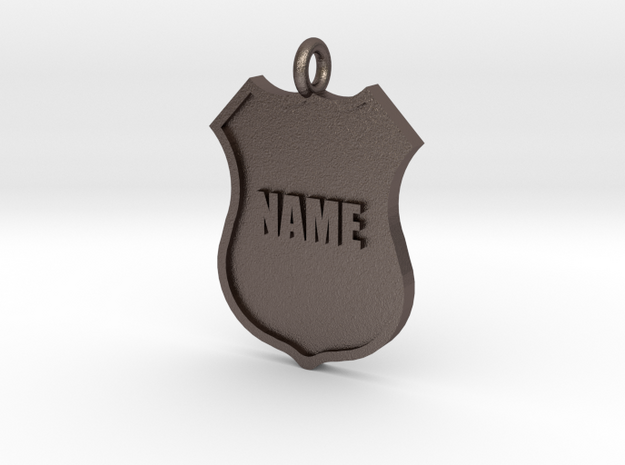 Police Shield Pet Tag / Key Fob in Polished Bronzed Silver Steel