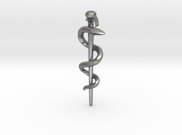 Snake rod pendant - symbol of medicine in Natural Silver