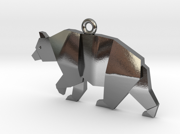 bear pendant in Polished Silver