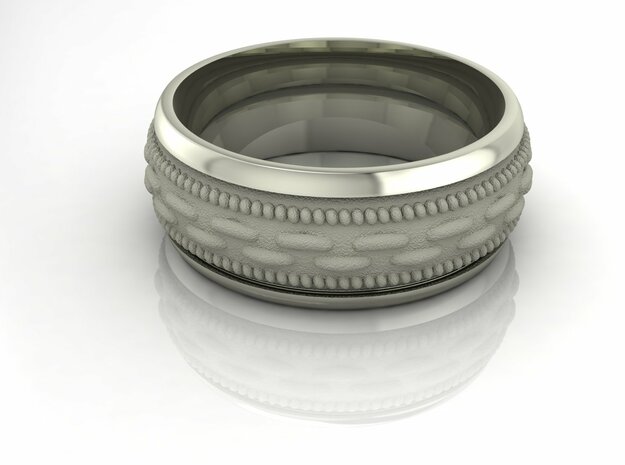 Patterned gents band  in Fine Detail Polished Silver