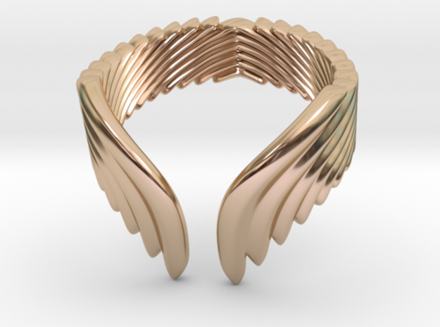 Wing Ring_A in 14k Rose Gold Plated Brass: 8 / 56.75
