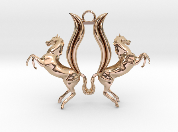 Double Horses Pendant (Contact for Customization) in 14k Rose Gold