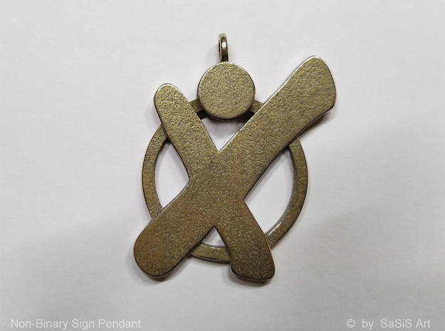 Non-Binary Person Sign Pendant in Polished Bronzed-Silver Steel