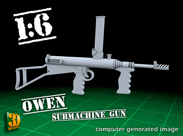 Owen gun in 1:6 in Smooth Fine Detail Plastic